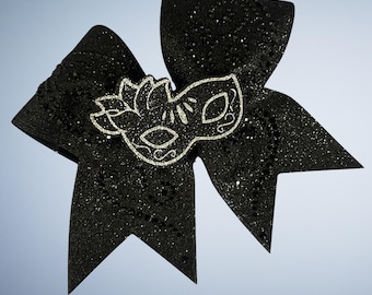 Masquerade Cheer Bow, Mardi Gras Cheer Bow, Black Glitter Cheer Bow, Rhinestone Cheer Bow, Competition Cheer Bow, Themed Team Bow