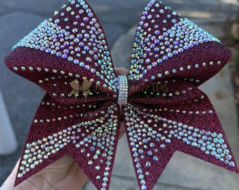 Glitter and Rhinestone Cheer Bow - AB Irridescent stones