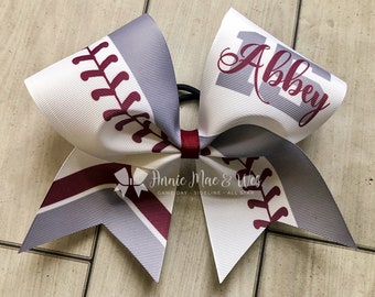 Softball bow - maroon and gray softball cheer bow - team cheer bow - team cheer bows - softball bows - gray and burgundy - gray and maroon