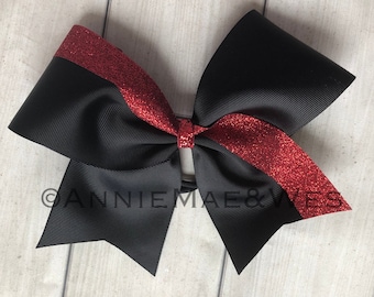 Black Cheer bow with Red Glitter - Team Cheer Bows - Team Cheer Bow - Sideline Cheer bow - black and red - red and black