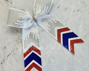 Collegiate Style Bow - White bow with your choice of glitter colors