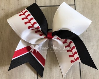 Softball bow -red and black softball cheer bow - team cheer bow - team cheer bows - softball bows - senior cheer bows