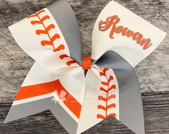 Softball bow - white bows with your choice of 2 accent colors