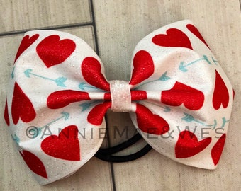 Valentine cheer bow - Valentine's Day - Valentine's Day cheer bow - Full Glitter Tail less Cheer Bow - Glitter Tailless Cheer Bow - Glitter