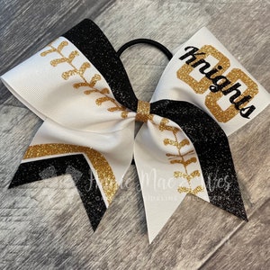 Softball bow - White Softball bow with your choice of 2 glitter colors