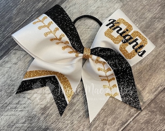 Softball bow - White Softball bow with your choice of 2 glitter colors