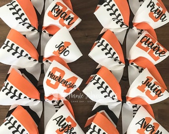 Softball team cheer bow - White bow with your choice of 2 accent colors