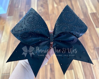 Glitter and Rhinestone Cheer Bow - Black bow with your choice of glitter and rhinestones
