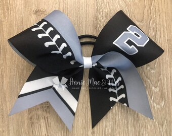 Softball team cheer bow - gray and black - team cheer bow - team cheer bows - softball bows - senior cheer bows - black and orange