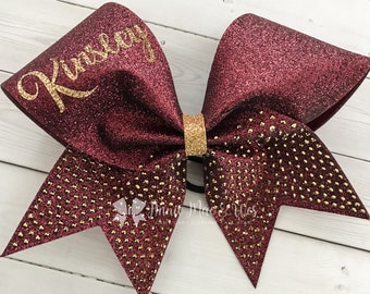 Cheer Bow - Glitter and Rhinestone Cheer Bow - Burgundy and Gold