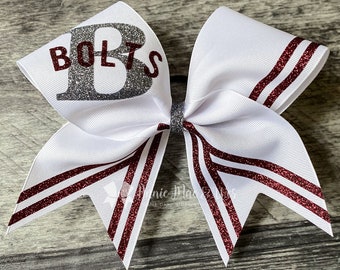 Custom Cheer Bow - White bow with 2 glitter choices