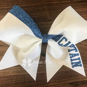 Cheer Bows - Team Cheer Bows - Captain Cheer Bow - White cheer Bows - Columbia Blue Cheer Bows - White cheer bow -