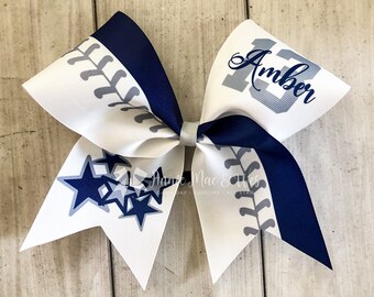 Blue and Gray Softball bow-  team cheer bow - team cheer bows - softball bows - senior cheer bows