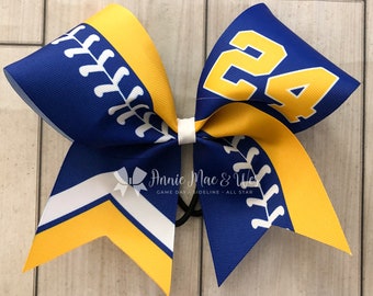 Softball bow - your choice of bow color and accent color with white accents