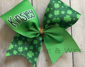 St patricks day cheer bow - st pattys Day cheer bows - shamrock- green cheer bow- st paddy day cheer bow