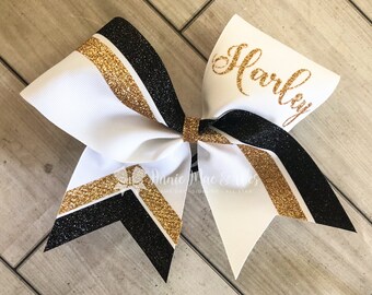 Cheer Bow - Softball Bow - White bow with your choice of 2 glitter colors