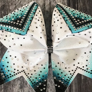 Rhinestone Cheer Bow - Teal and Black - Glitter Cheer Bow - Teal Cheer Bow