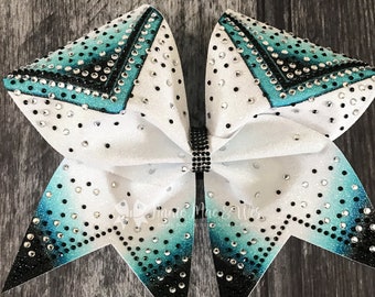 Rhinestone Cheer Bow - Teal and Black - Glitter Cheer Bow - Teal Cheer Bow