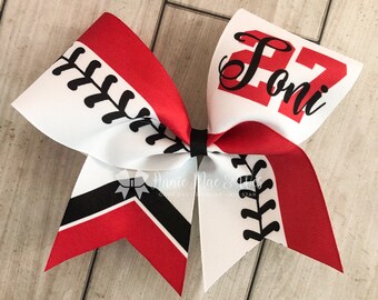 Softball bow - red and black softball cheer bow - team cheer bow - team cheer bows - softball bows - black and red