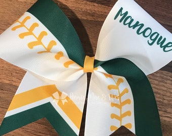 Softball bow - green and yellow softball cheer bow - team cheer bow - team cheer bows - softball bows - yellow and green
