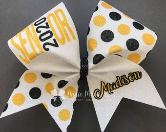 Senior cheer bow - black and gold cheer bow - polka dots