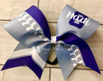 Softball Bow - Your choice of bow color and 1 accent color. Third color will be white