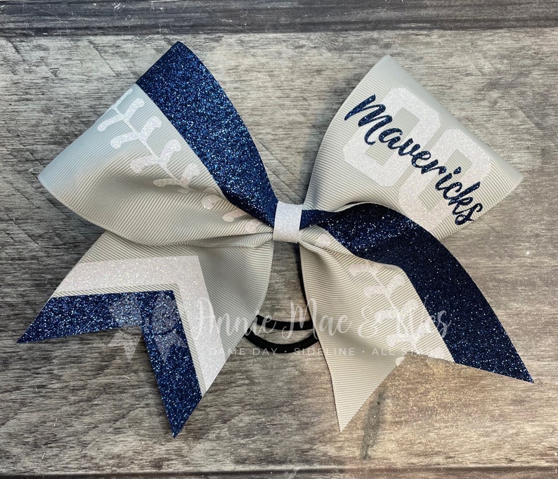 Softball team cheer bow  your choice of ribbon and 1 glitter image 1