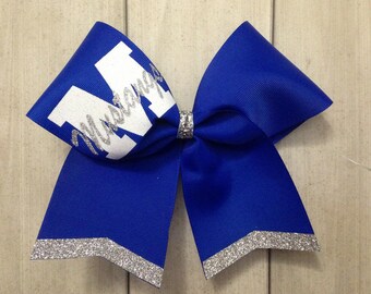 Royal Blue Cheer Bow with White and Silver Glitter - Team Cheer Bows - Team Cheer Bow