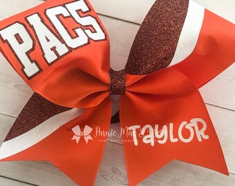 Cheer Bows - Team Cheer Bows - Orange and White Cheer Bows - Personalized cheer bows - glitter cheer bows - sideline