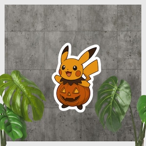 Halloween Pikachu Sticker – Cute Fall Anime Vinyl Decal – Pokémon-Inspired Die Cut Bubble-free stickers