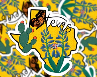 Texas State Symbols Vinyl Sticker