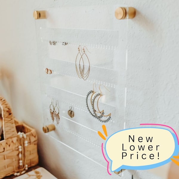 Wall Mounted Earring Holder, Acrylic Earring Wall stand for studs and dangling, Jewelry Display Organizer, Jewelry Hanger, Girlfriend Gift