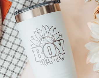 Boy Mama Gift Tumbler, New Baby Coffee Cup for Mama, Boy Mom Stainless Cup with Lid, Floral Gift for Mom of Boys, Baby Boy, New Momma Gift