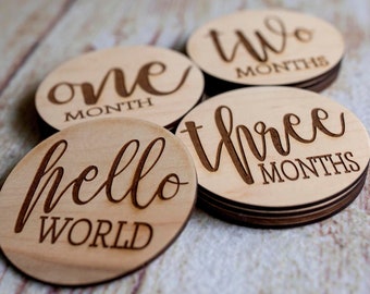 Baby Milestone Signs, Wooden Monthly Picture Props, Newborn Photo Props, Wood Milestone Disc, First Year, Fresh 48, Birth Announcement