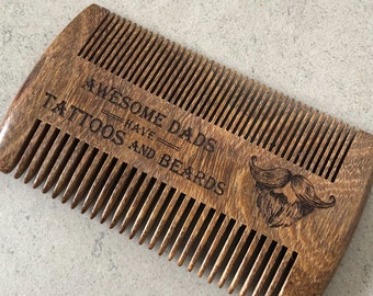 Laser Engraved Beard Comb, Double Sided Beard Comb, Sandalwood Beard Comb, Mustache Comb, Sandalwood Beard Pick, Gift for Husband