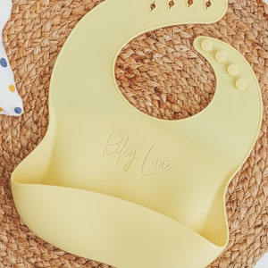 Personalized Yellow Toddler Bib for Baby Led Weaning with Name Laser engraved