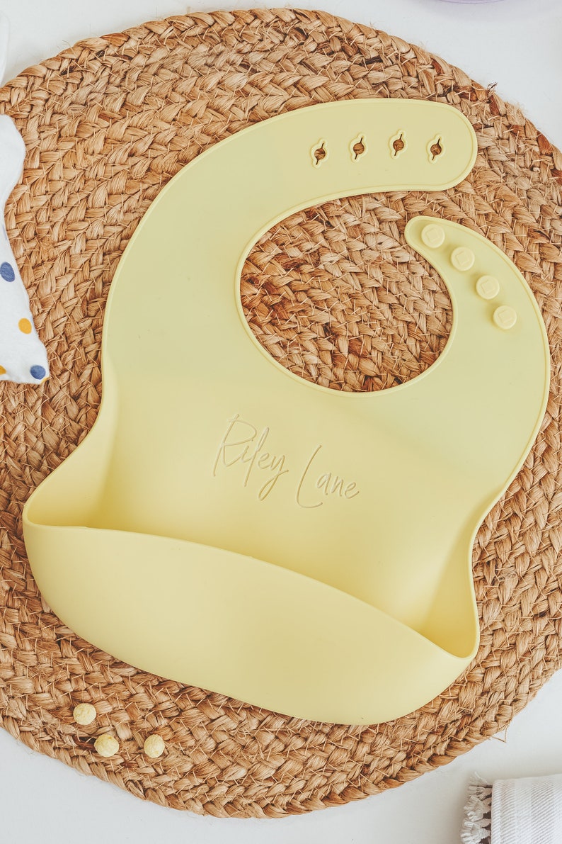 Personalized Yellow Toddler Bib for Baby Led Weaning with Name Laser engraved