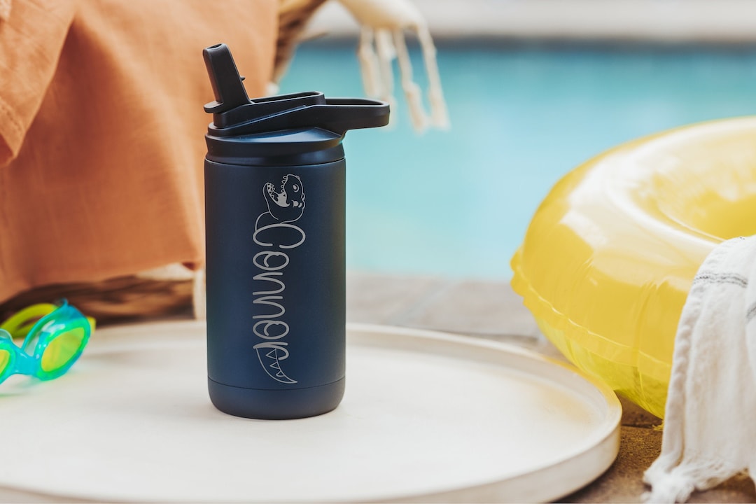 Personalized Kids Water Bottle With Straw, 12 Oz Stainless Steel Custom Laser Engraved for Boys ...