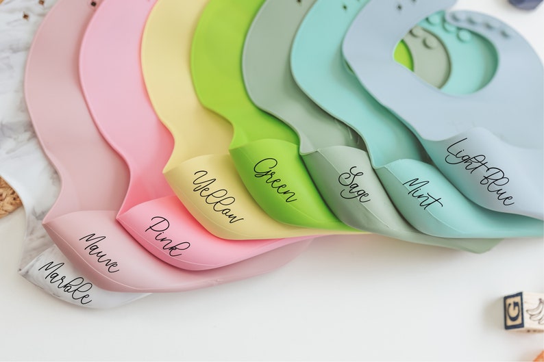 Color options for Laser engraved personalized baby bibs by Legacy and Light