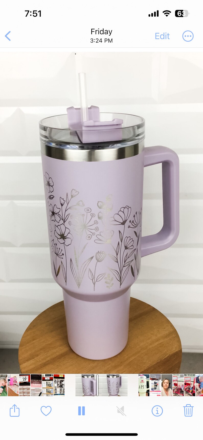 Floral Engraved 40 Oz Tumbler Etched Tumbler With Handle Etsy