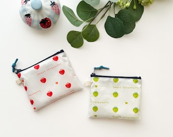 Strawberry Mini Zipper Pouch: Handmade Nylon Coin Purse
