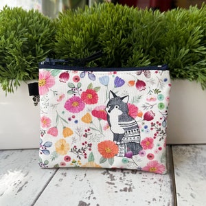 Handmade Floral Cotton Coin Purse: Fox Print Zipper Pouch