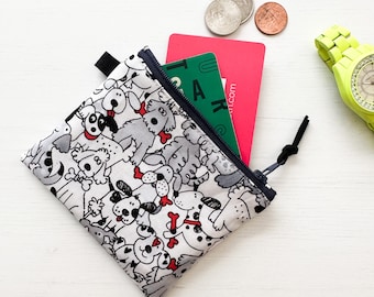 Handmade  My Dogs Printed Cotton Fabric Purse Coin Purse Card Purse Cosmetics Pouch  Zipper Bag Wallet  Size: 4.5” X 3.5”