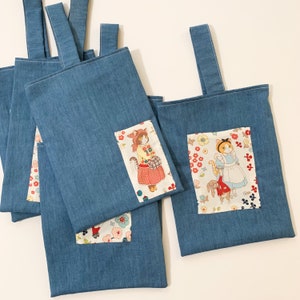 Handmade   Cats Life Print Fabric Reversible One Handle Tote Bag Size: 7” X 9.5”