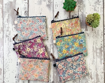 Handmade Floral Cotton Coin Purse: Garden Print Zipper Pouch (4.5” X 3.5”)