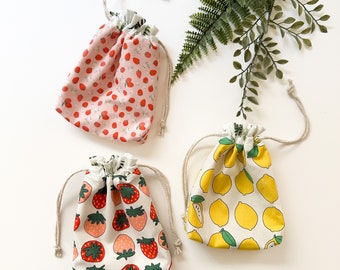 Handmade Fruit Printed String Bag: Cotton Cosmetics Pouch
