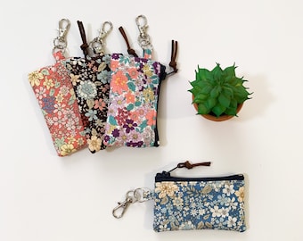 Handmade Floral Cotton Coin Purse: Micro Mini Keyring Pouch