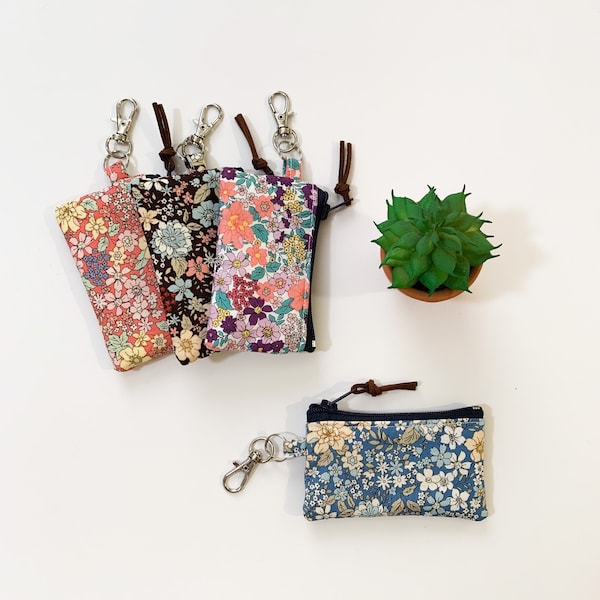 Handmade Beautiful Floral Print Cotton Fabric Micro Mini Little tiny Coin Purse, Jewelry Purse, Lip Blam Holder with Keyring Size: 3.5” X 2”