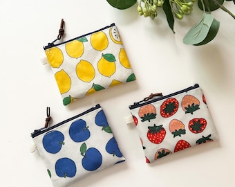 Handmade Fruit Print Laminated Coin Purse: Antique Style Card Pouch