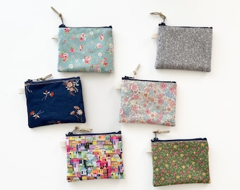 Handmade Floral Cotton Coin Purse, Small Zipper Pouch